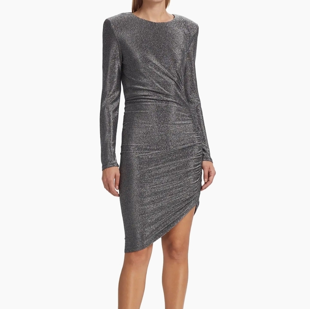 NWT$298 Veronica Beard Cyrus Shimmer Ruched Long Sleeve Stretchy Body-Con Dress